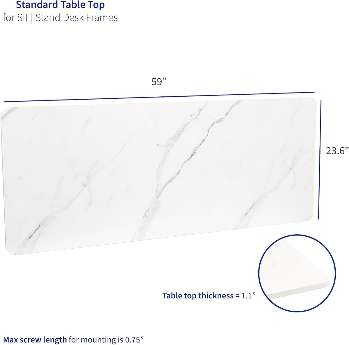 VIVO Marble Dry Erase 60 x 24 inch Solid Table Top, DESK-TOP60WM