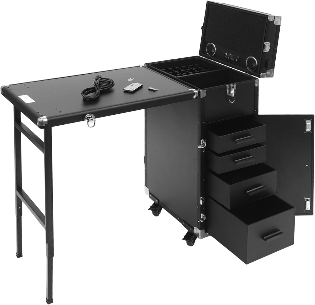 Nail Desk Mobile Station Rolling Makeup Train Case, Foldable Nail Table Manic...