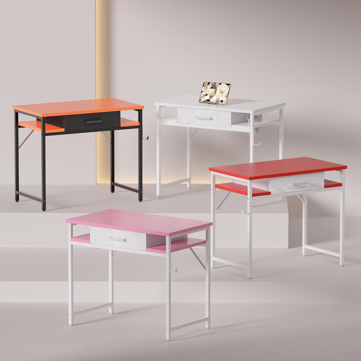 Pamray 32 Inch Small Computer Desk with Drawers for Bedroom Small Spaces