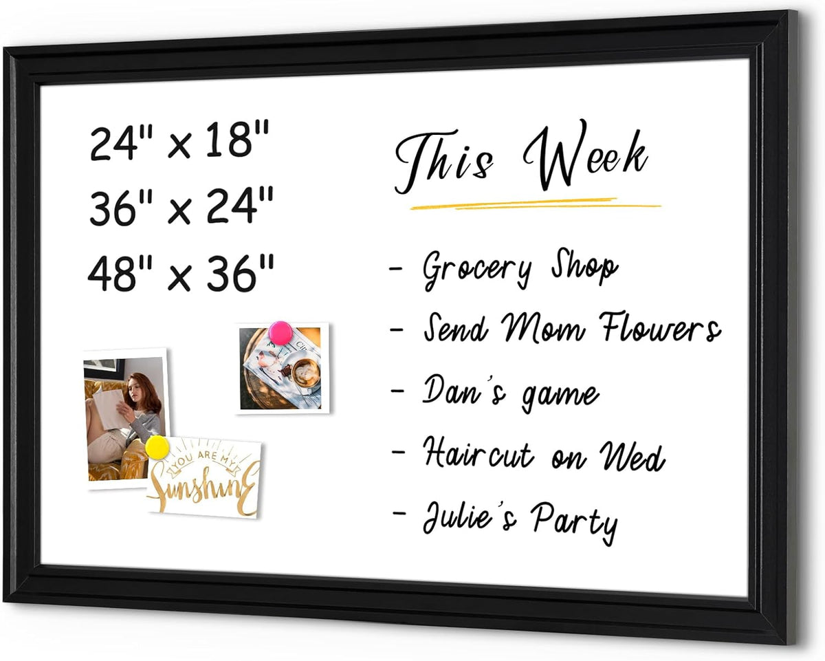 4 THOUGHT Large Dry Erase Board, 48" x 36" Magnetic Whiteboard, Black