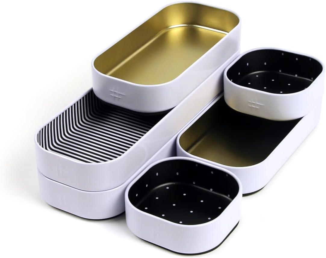 Three by Three Seattle Metal Drawer Organizer Tray Set, 6-Pc, 1" (Gold)