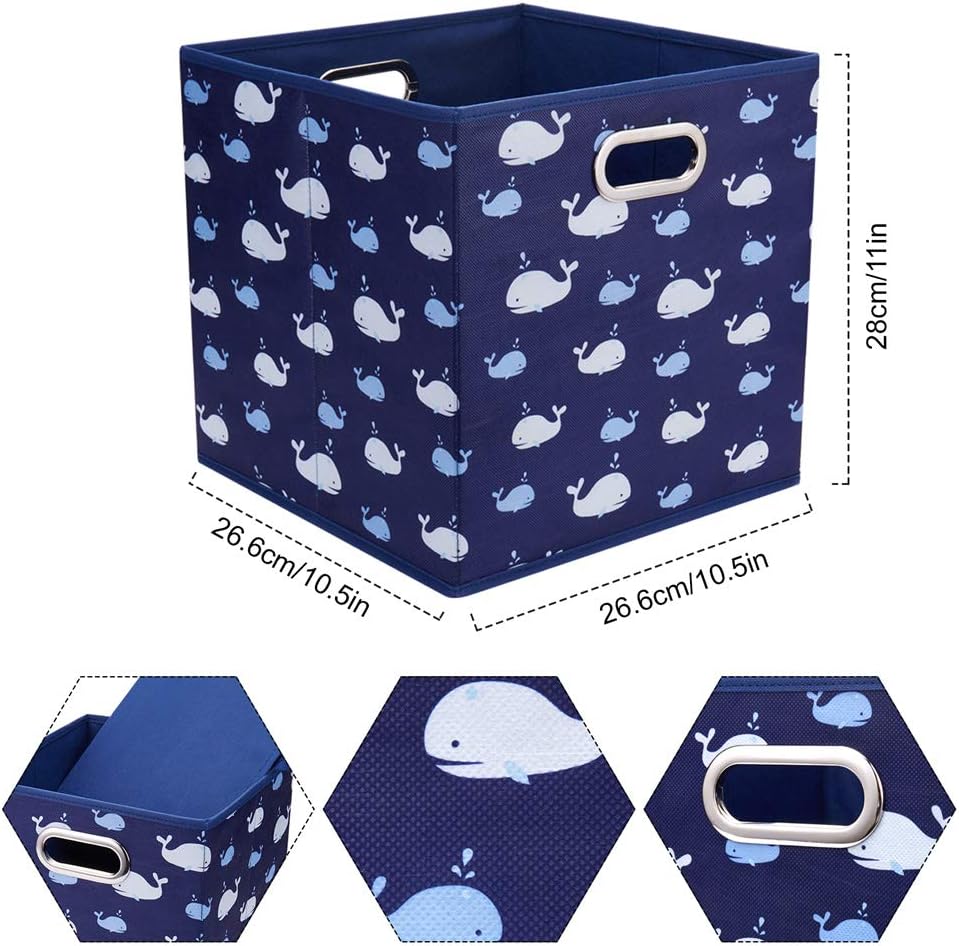 Fabric Cube Storage Bins Whale10.5x 10.5 x 11 in Foldabe Navy Blue Storage Cu...