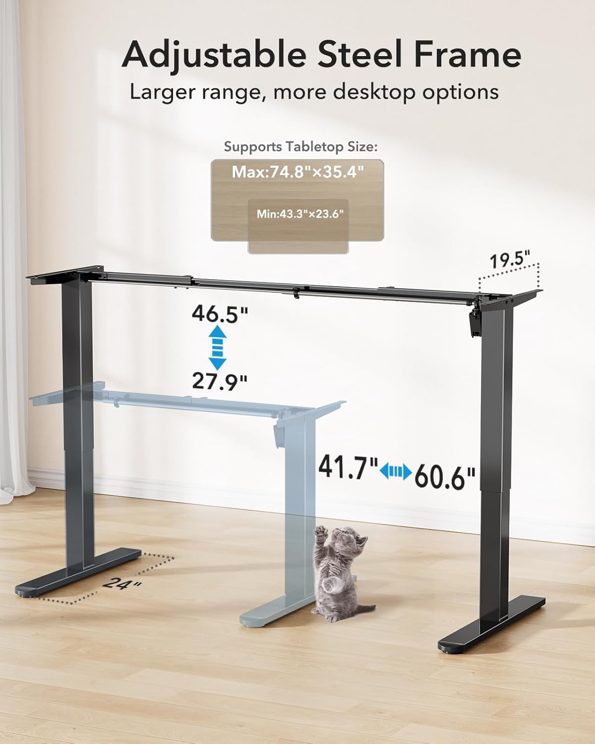 HUANUO Standing Desk Frame with Brushless Motor for Max 75 x 35 inch Tops