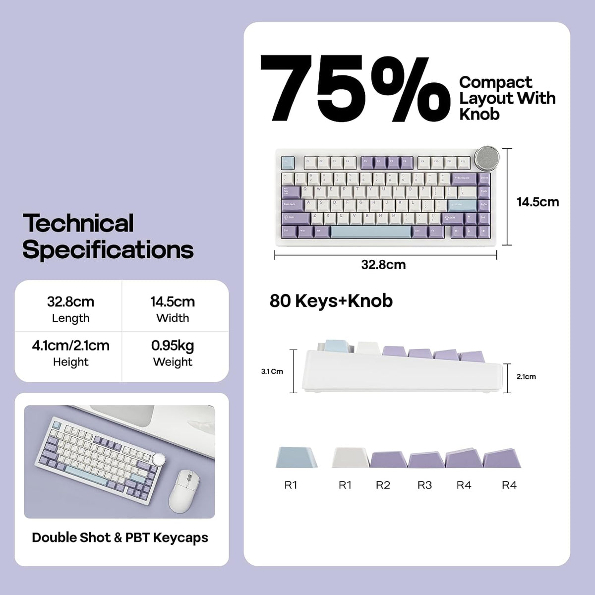 EPOMAKER AJAZZ AK820 V2 Tri-Mode Mechanical Gaming Keyboard, Big Knob