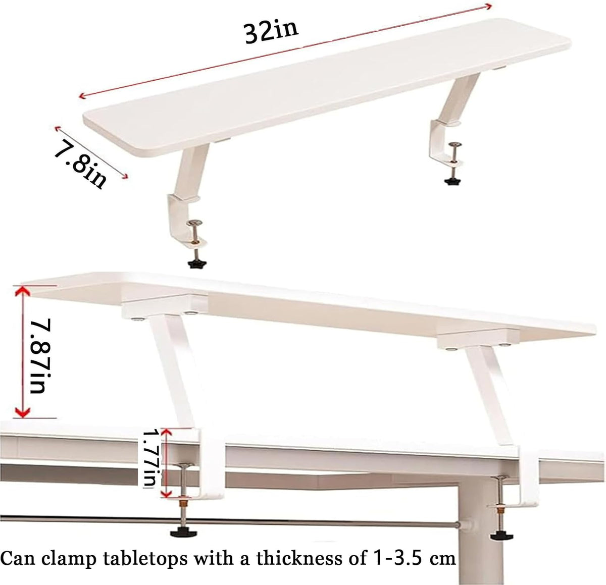 32x7.8 in Clamp on Desk Shelf, Adjustable Floating Desks Shelf Space Saving D...