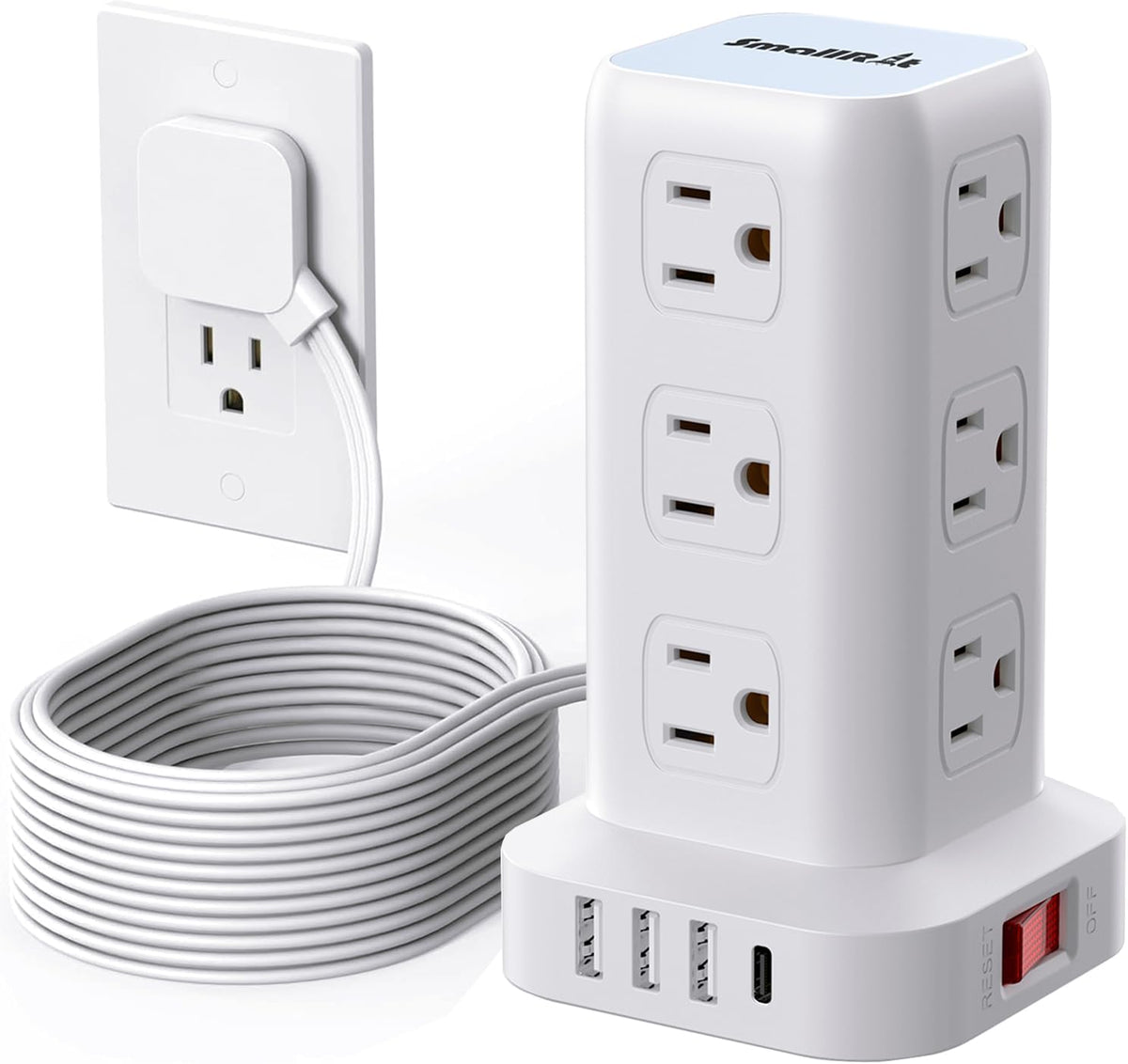 Extension Cord with Multiple Outlets, SMALLRT Flat Plug Power Strip Tower, Ou...