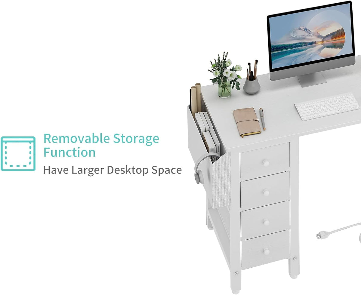 Lufeiya White L Shaped Computer Desk with Drawers & Storage Shelves, 47 I...