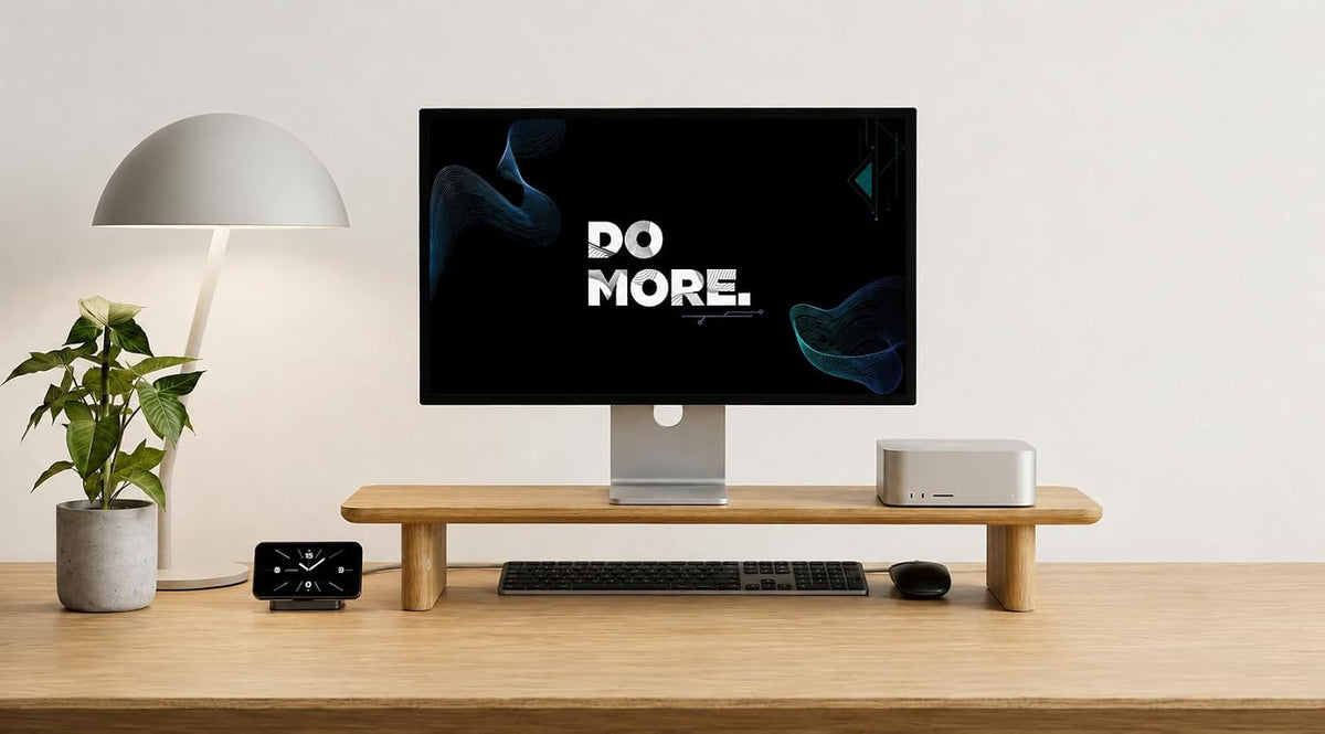 White Oak Single Monitor Stand Riser - 31.5" Wooden Monitor Stand for iM...