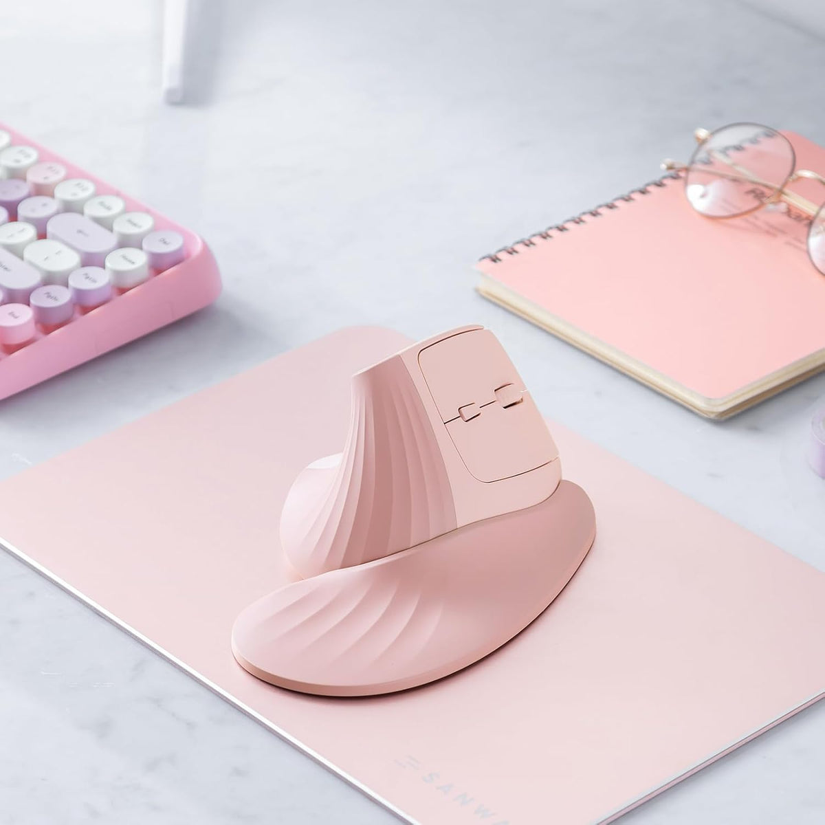 SANWA Wireless Ergonomic Mouse for Large Hands with Wrist Rest, Pink