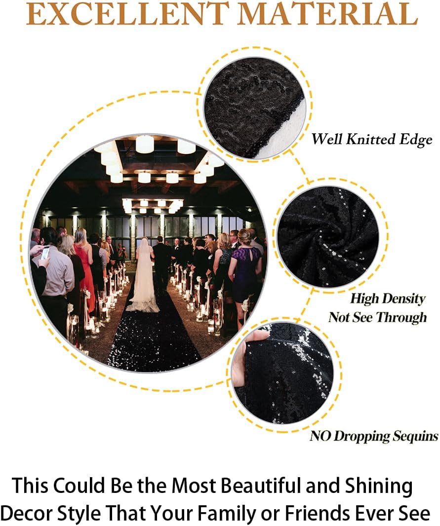 ShiDianYi Wedding Carpet Aisle Runner Black 15FT Glitter Sequin Aisle-Runner ...
