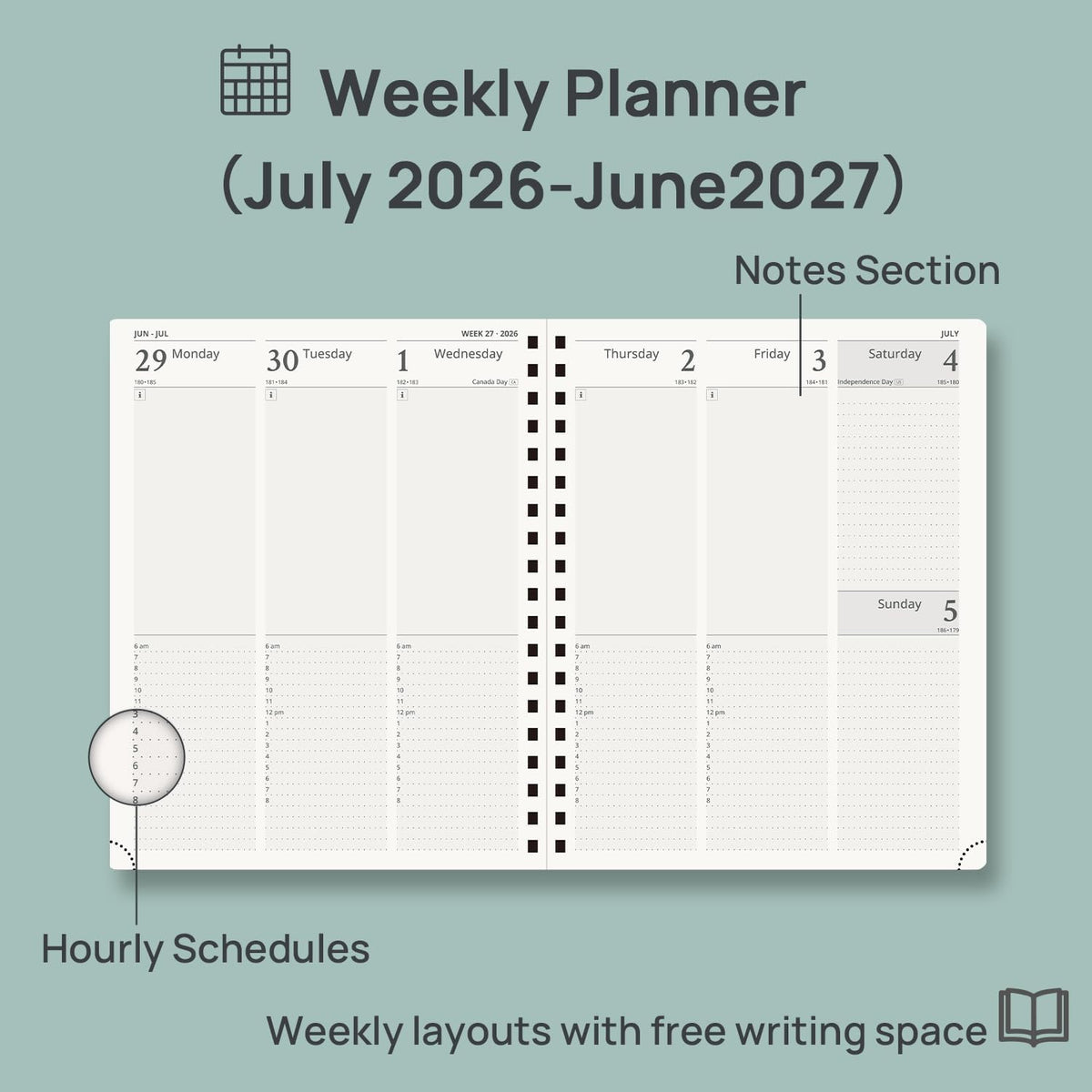 POPRUN Agenda 2026-2027, 8" x 10" Weekly Planner, Daily Appointment...