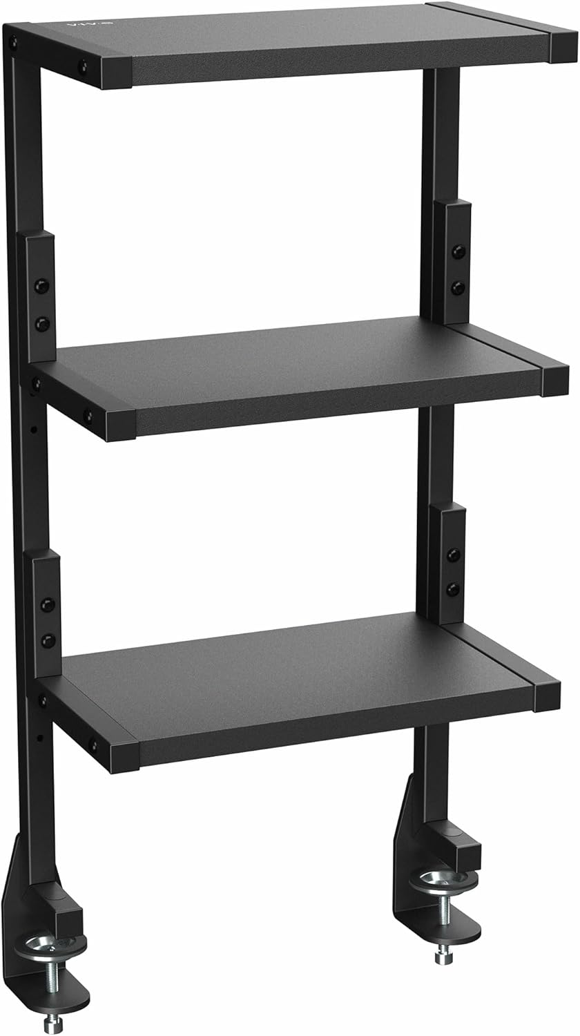 VIVO Black Clamp-on 13 in 3-Tier Desk Shelf, STAND-SHELF3C
