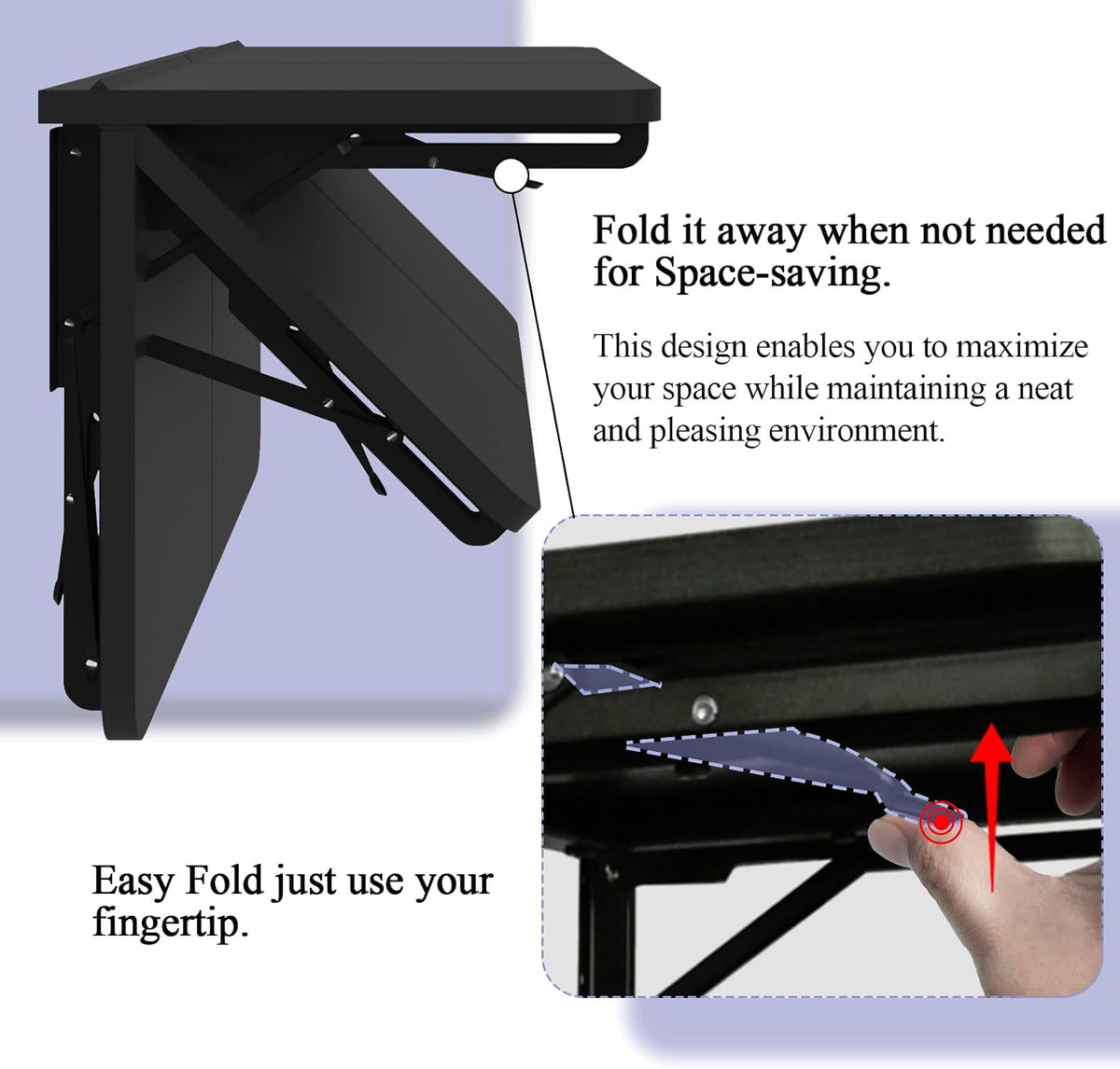 TEAMIX Wall Mounted Folding Table, Black Floating Desk for Small Spaces