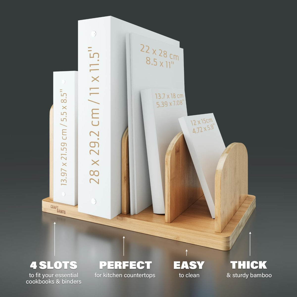 Cook Book Organizer, 4 Sections, Recipe Book Holder Rack, Tabletop Stand for ...