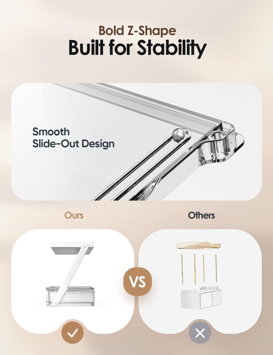 2 Tier Bathroom Countertop Organizer, Z-Shaped Vanity Organizer with Sliding ...