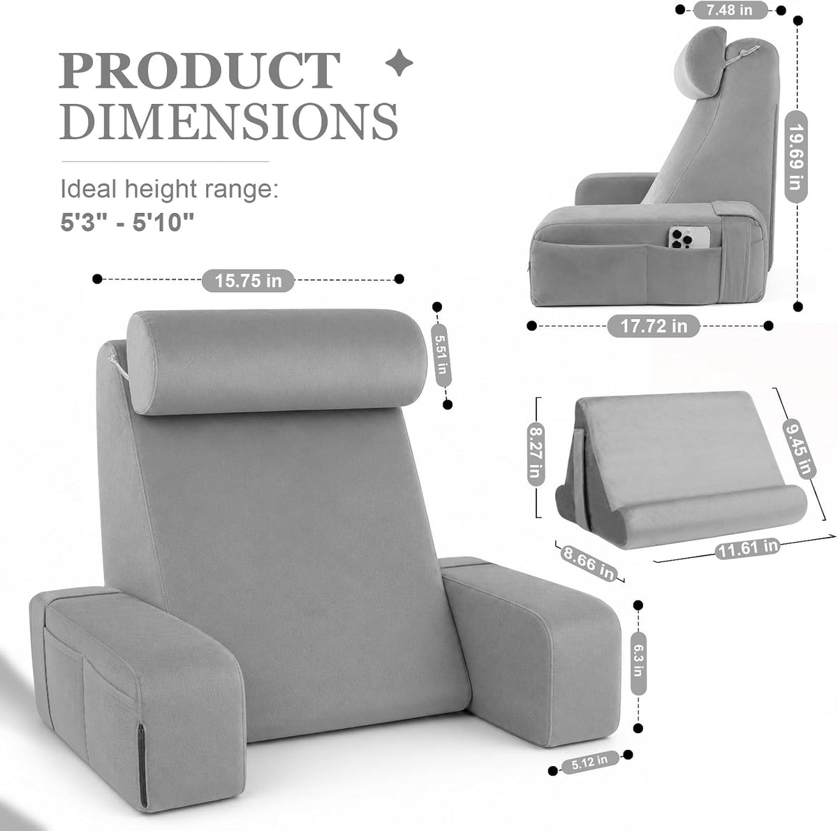Pillow for Bed Sitting Up,Together with Tablet Pillow Stand,Reading Pillow wi...