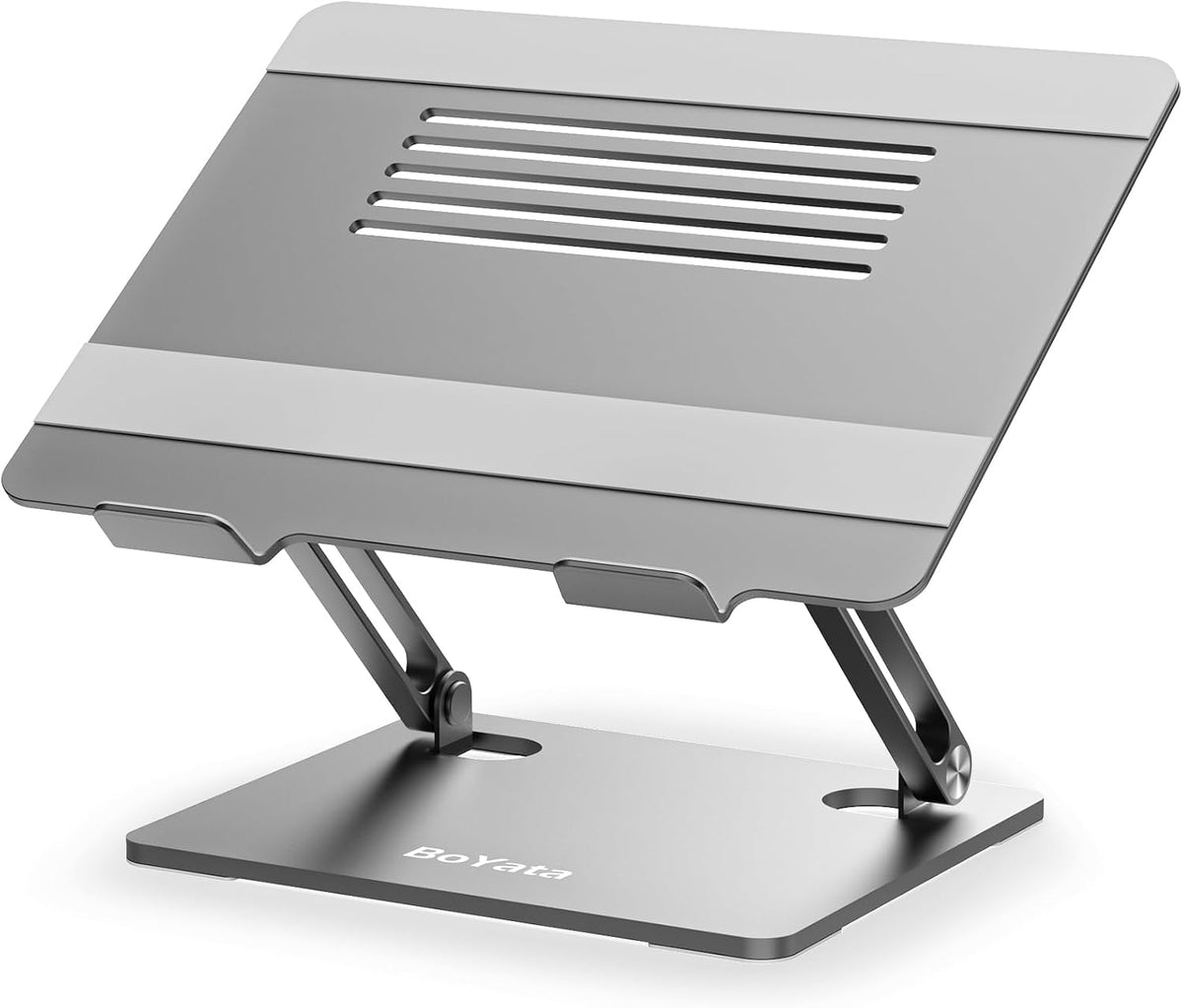 BoYata Laptop Stand, Adjustable Metal Desktop Riser, Up to 15 Inches, Gray
