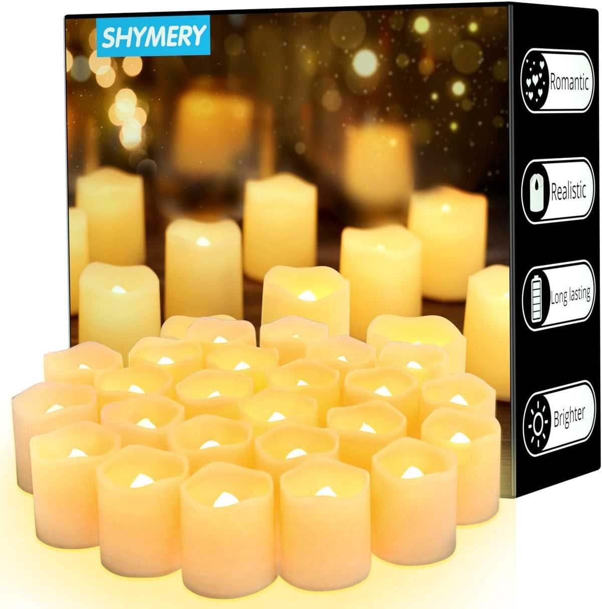 SHYMERY Flameless Votive Candles,50 Pack Flickering Electric Fake Battery Ope...