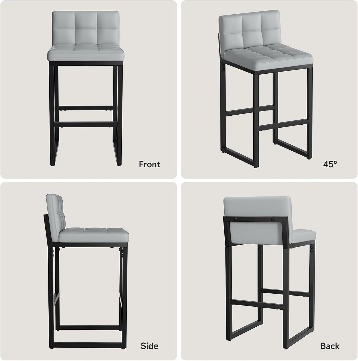 Bar Stools Set of 6, Modern Counter Height Bar Stools, Light Grey
