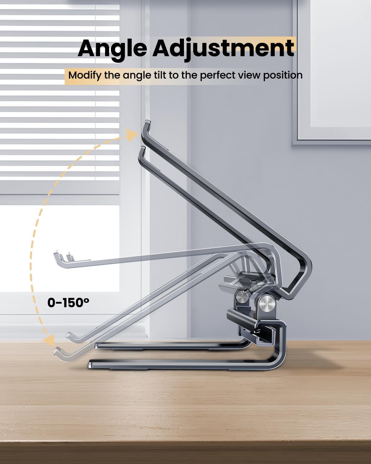 Adjustable Aluminum Laptop Stand with Hidden Phone Holder for Desk