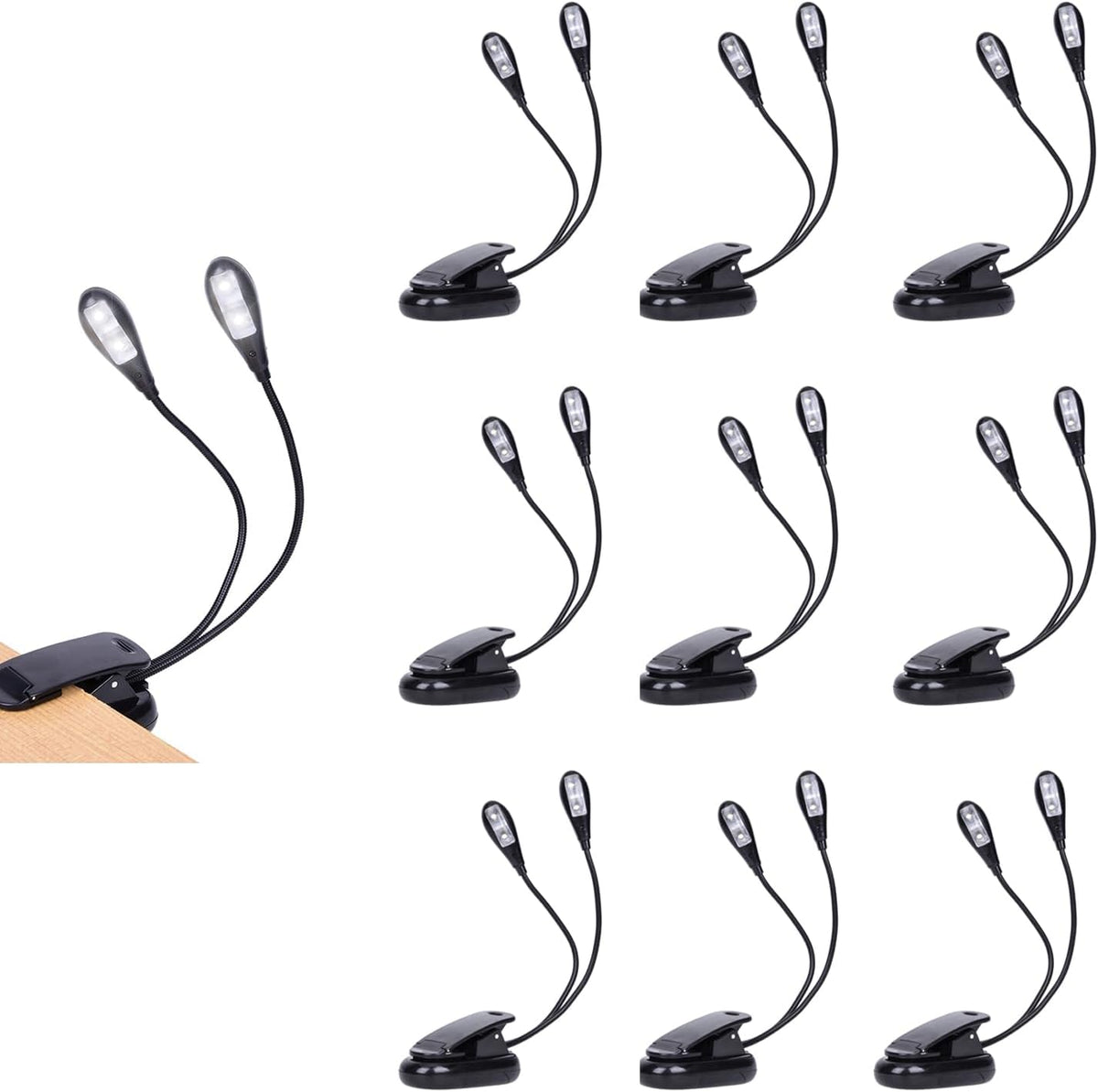 10 Pack Music Stand Lights - Musician Piano Light Clip On, USB & AAA Batt...
