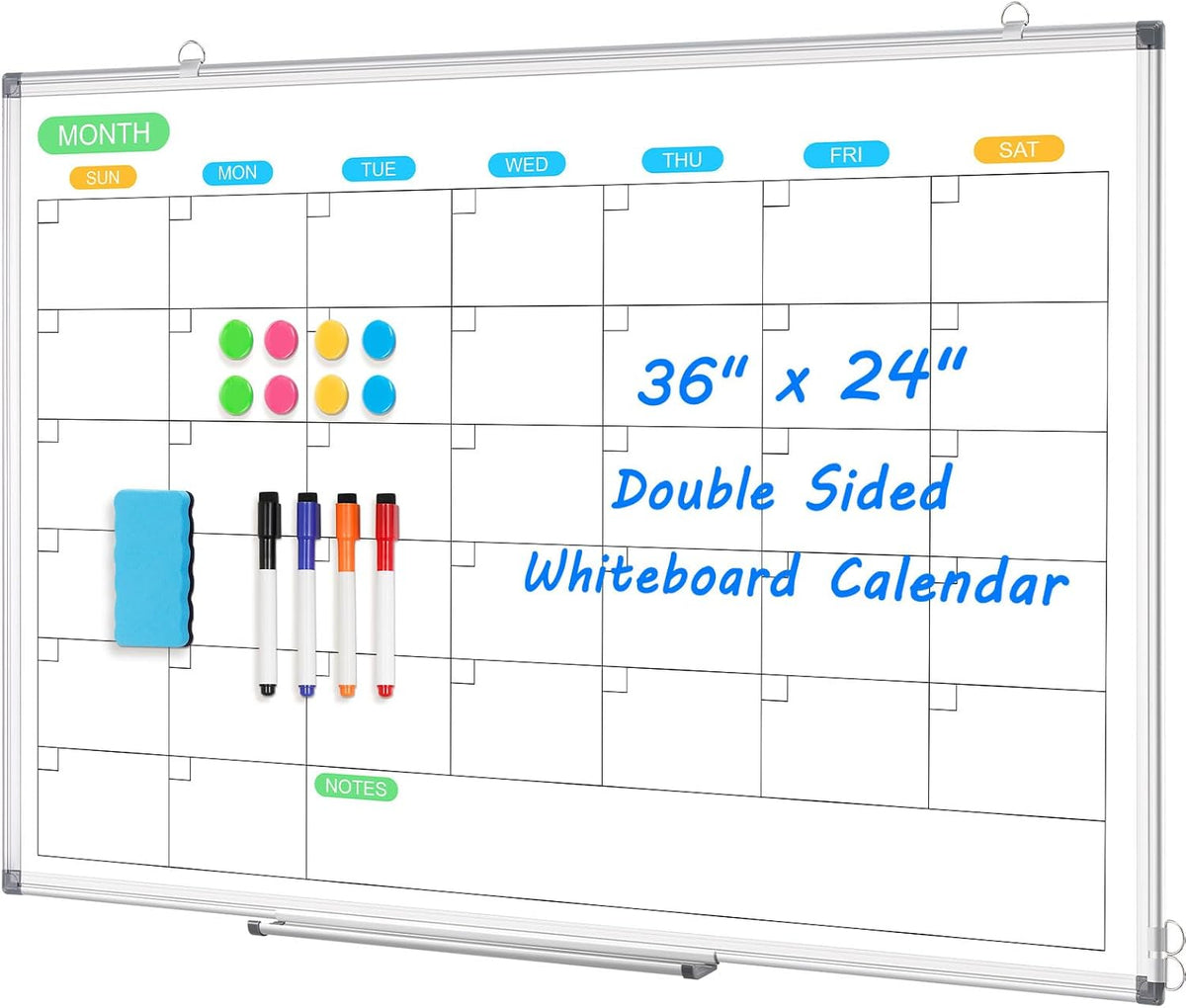 Monthly Calendar Whiteboard 36x24 Dry Erase Magnetic Double-Sided Wall