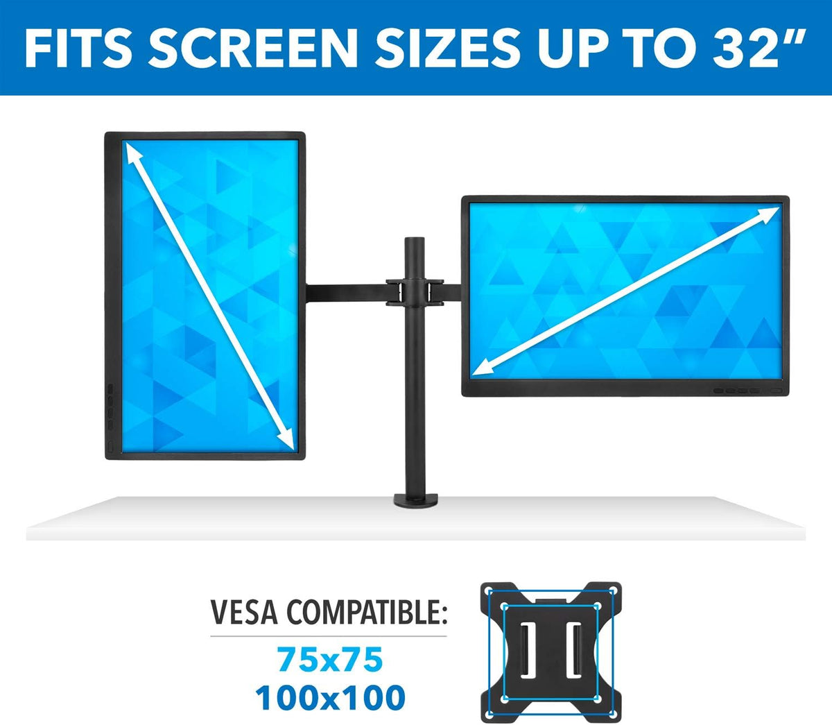 Mount-It! Dual Monitor Desk Stand, 19-32" Screens