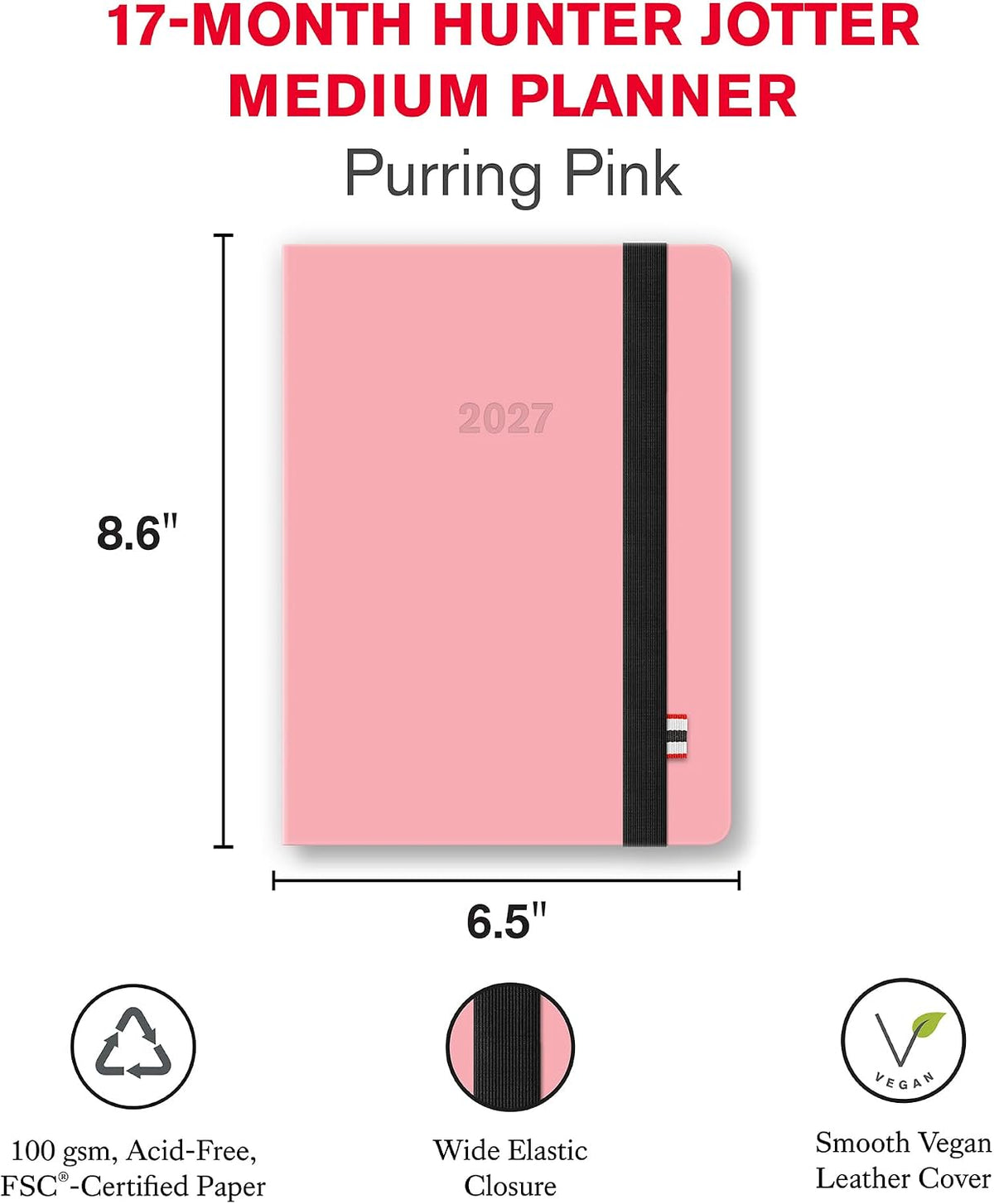 2027 Hunter Jotter Medium 17-Month Calendar Work Planner, Purring Pink