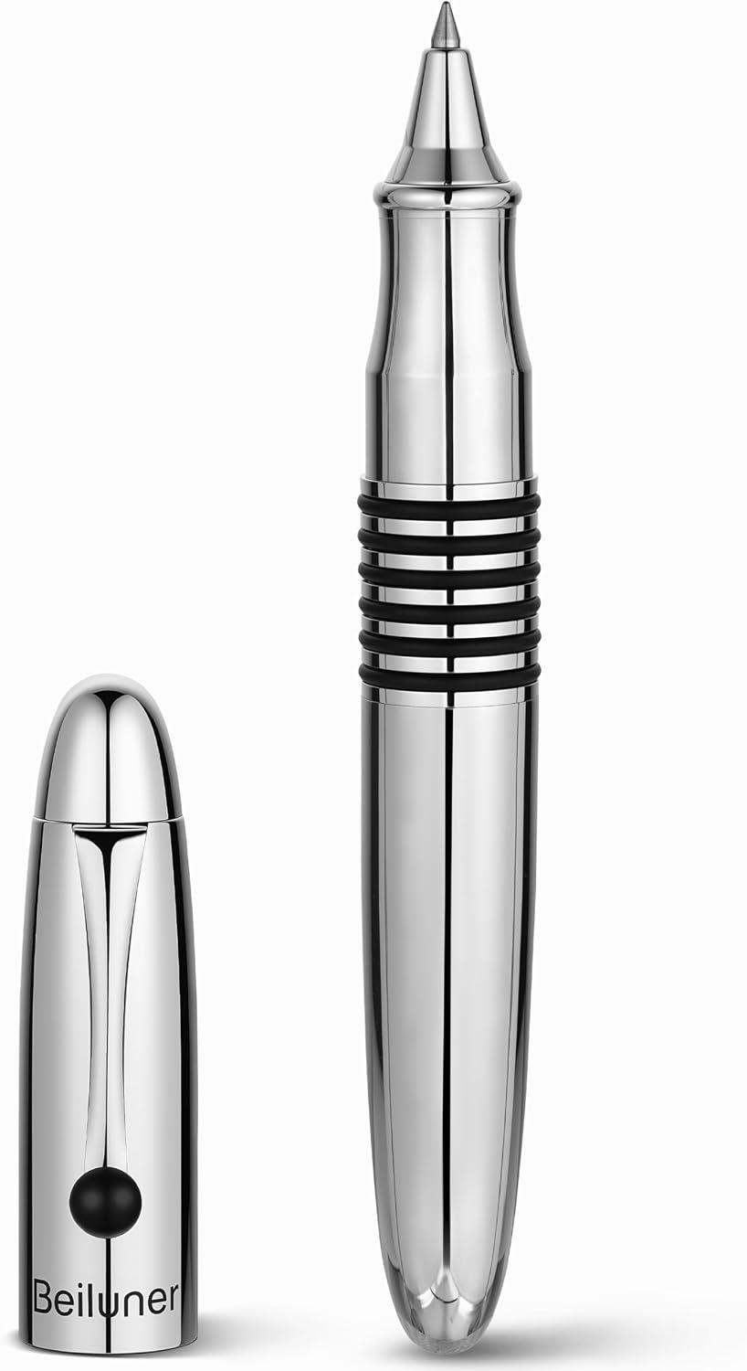 BEILUNER 320 Silver Chrome Rollerball-Luxury Pen with Bright Chrome Finish