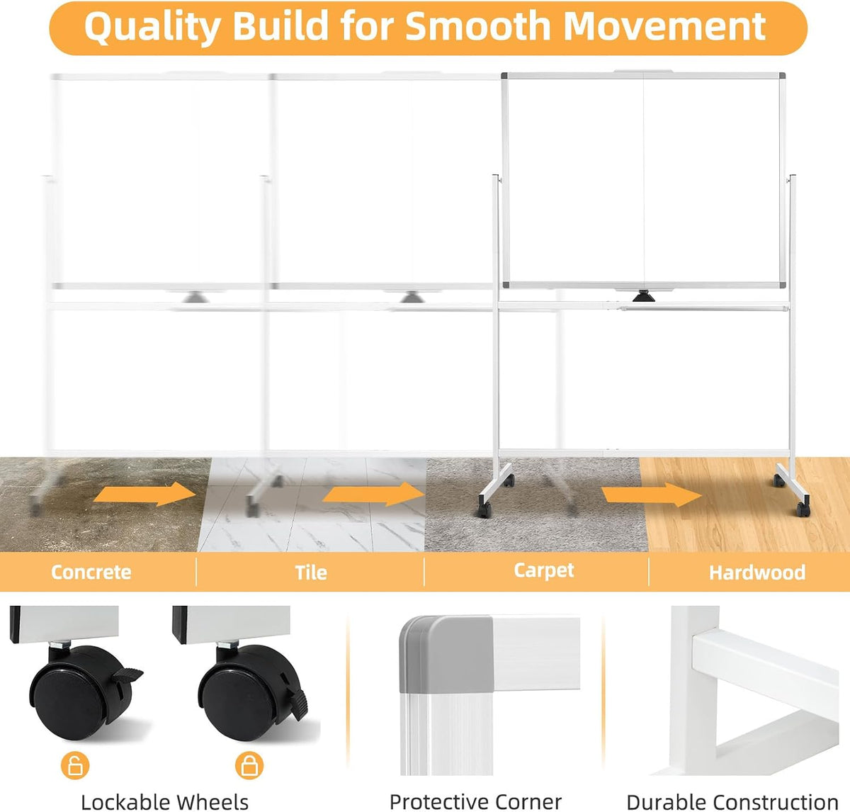 Rolling Dry Erase Whiteboard with Stand, 48" x 36" White Board on W...
