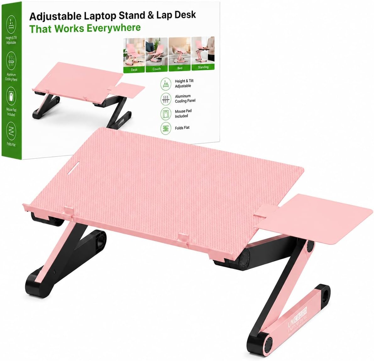 Uncaged Ergonomics Adjustable Laptop Stand for Desk, Cooling Riser (Pink)