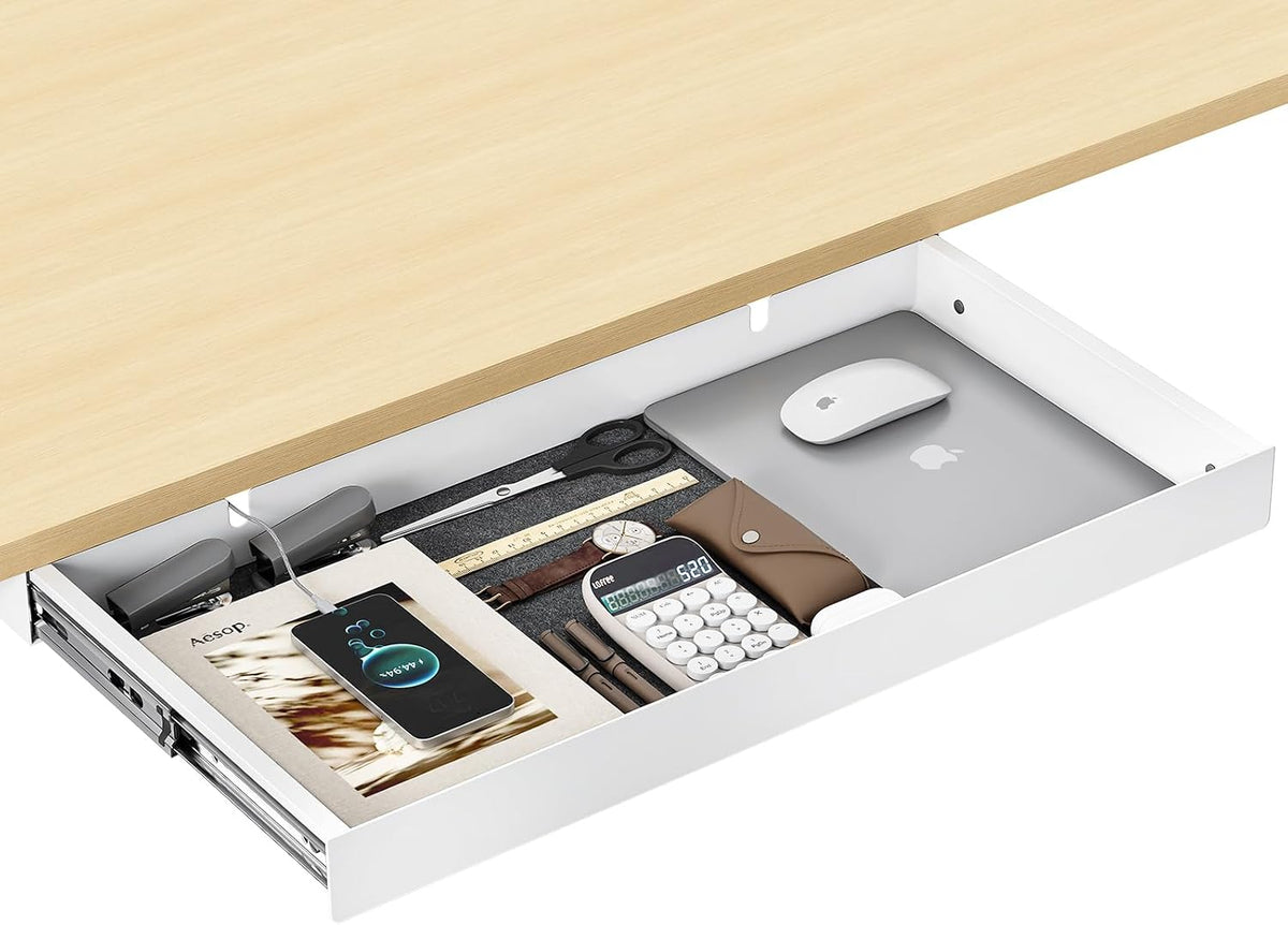 Under Desk Drawer,20.1 inch Carbon Steel Slide-Out Under Table Storage Organi...