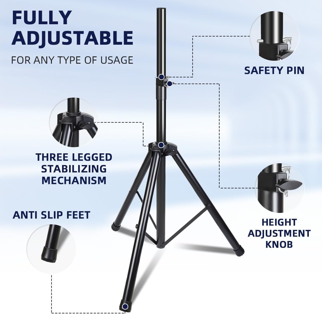 2 Pack Universal Speaker Stands Pair, Height Adjustable Tripod from 35 to 60 ...