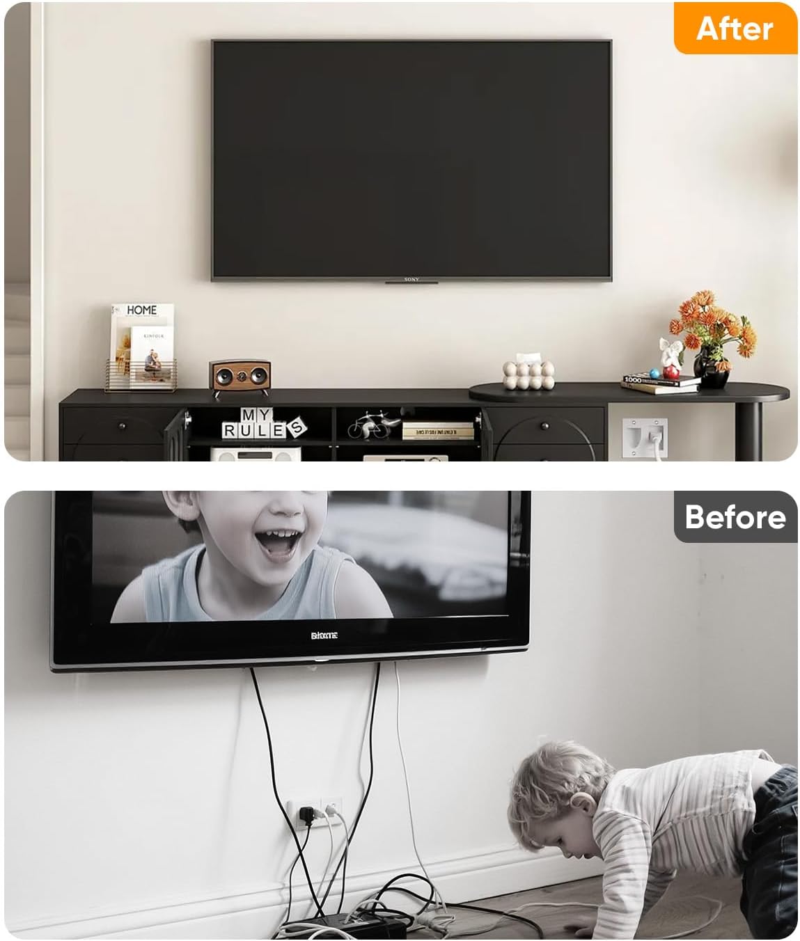 FORGING MOUNT TV Cord Hider for Wall Mounted TV with 2 AC Outlets,USB-A/USB-C...
