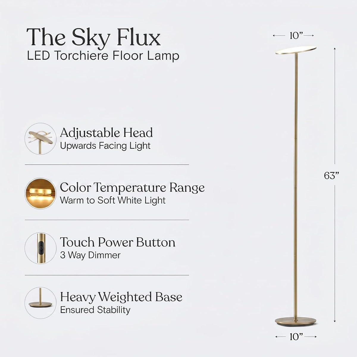 Brightech Sky Flux Dimmable LED Floor Lamp – Super Bright Floor Lamp with 3 L...