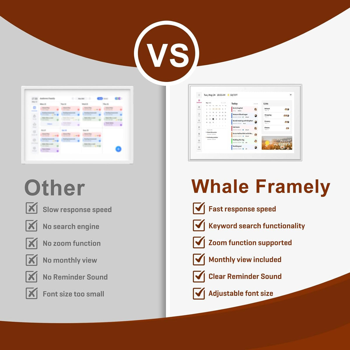 Whale Framely 10.1 Inch Digital Wall Calendar, Smart Family Schedule & Ch...