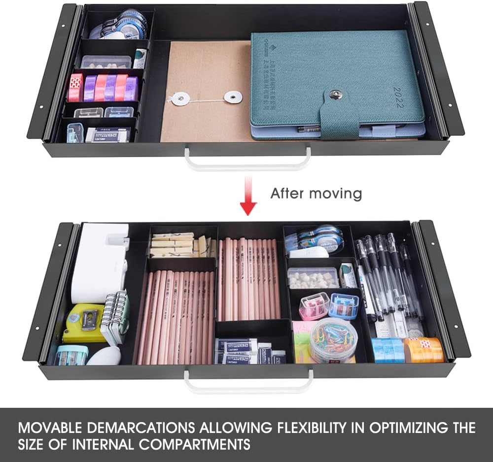 GOME Large Size Under Desk Slide out Pencil Drawer with Adjustable Space Divi...