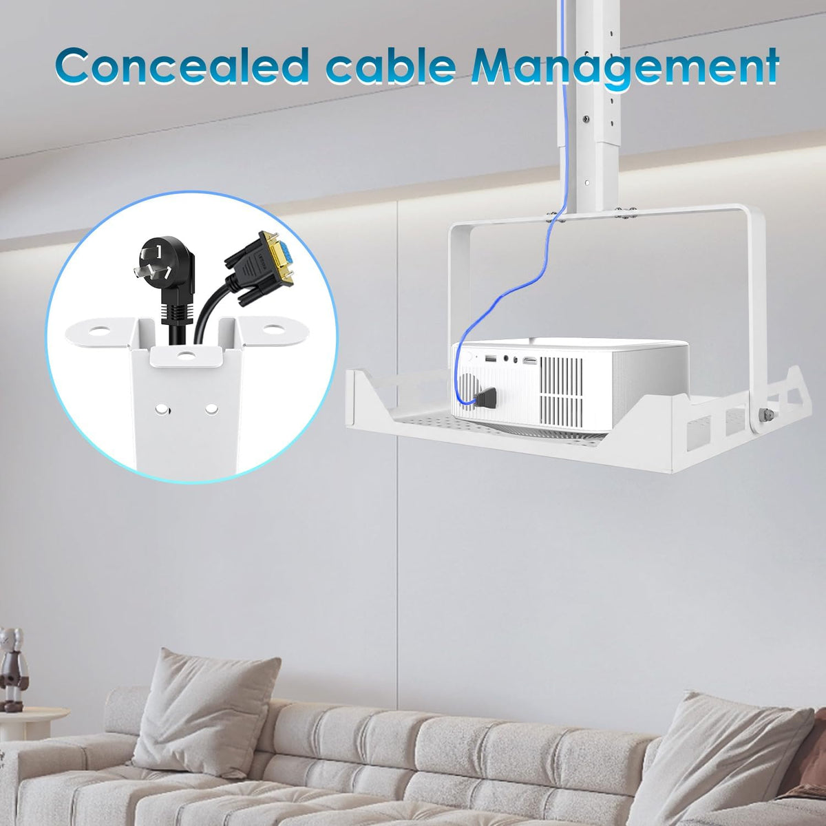 3 in 1 Projector Ceiling Mount with Tray, Height Adjustable, 90° Tilt