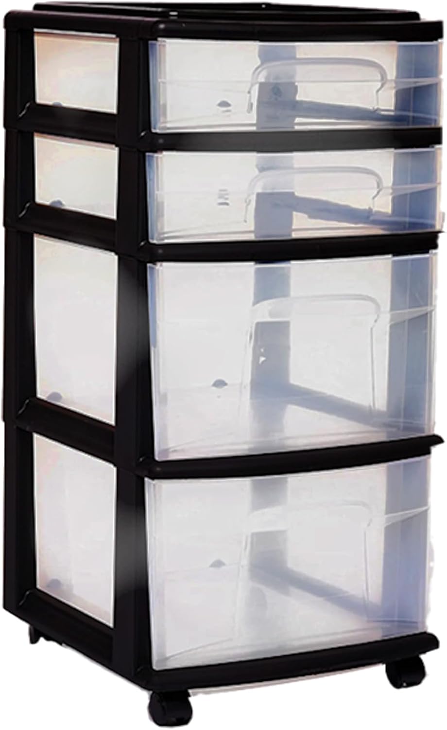HOMZ Drawer Tower, 4-Tier Storage Cart with Removable Wheels, Black Frame
