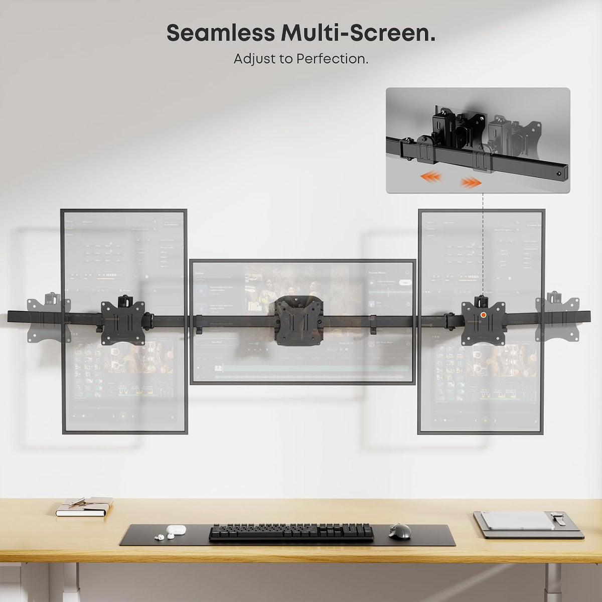 Triple Monitor Wall-Mount for 17"-27" Screens, Full Ergonomic Adjus...