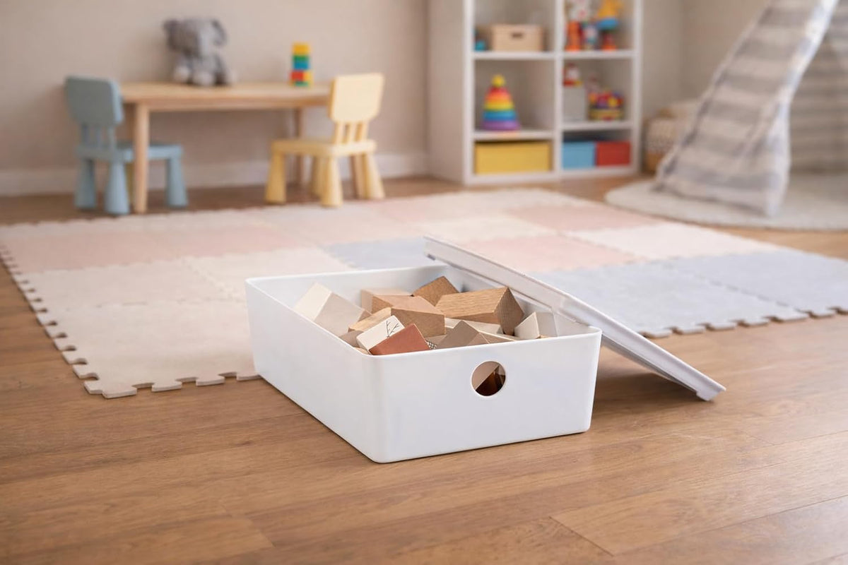 Bella White Modular Box Stackable Storage Bins with Lids Bathroom Organizer K...