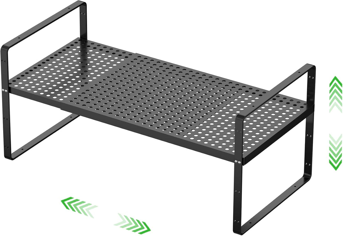 Expandable Storage Shelf, Stackable Organizer Rack, Black Large 1 PK