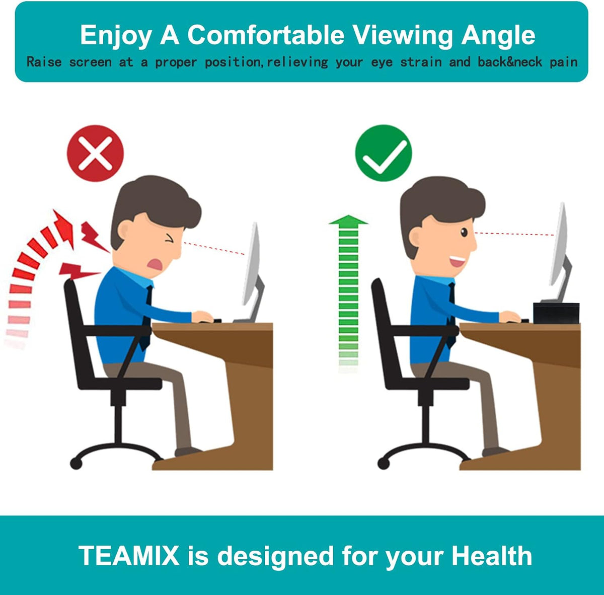 TEAMIX 20 inch Monitor Riser Stand - 2 Tiers, Wood Morden Desktop Bookshelf