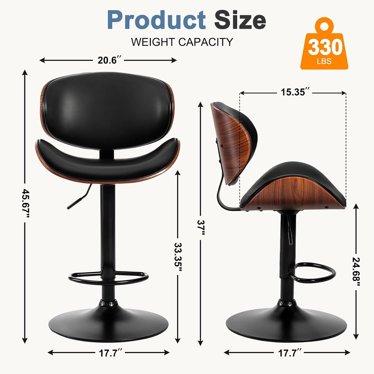 DUMOS Swivel Bar Stools Set of 4, Adjustable Counter Height Bar Chairs