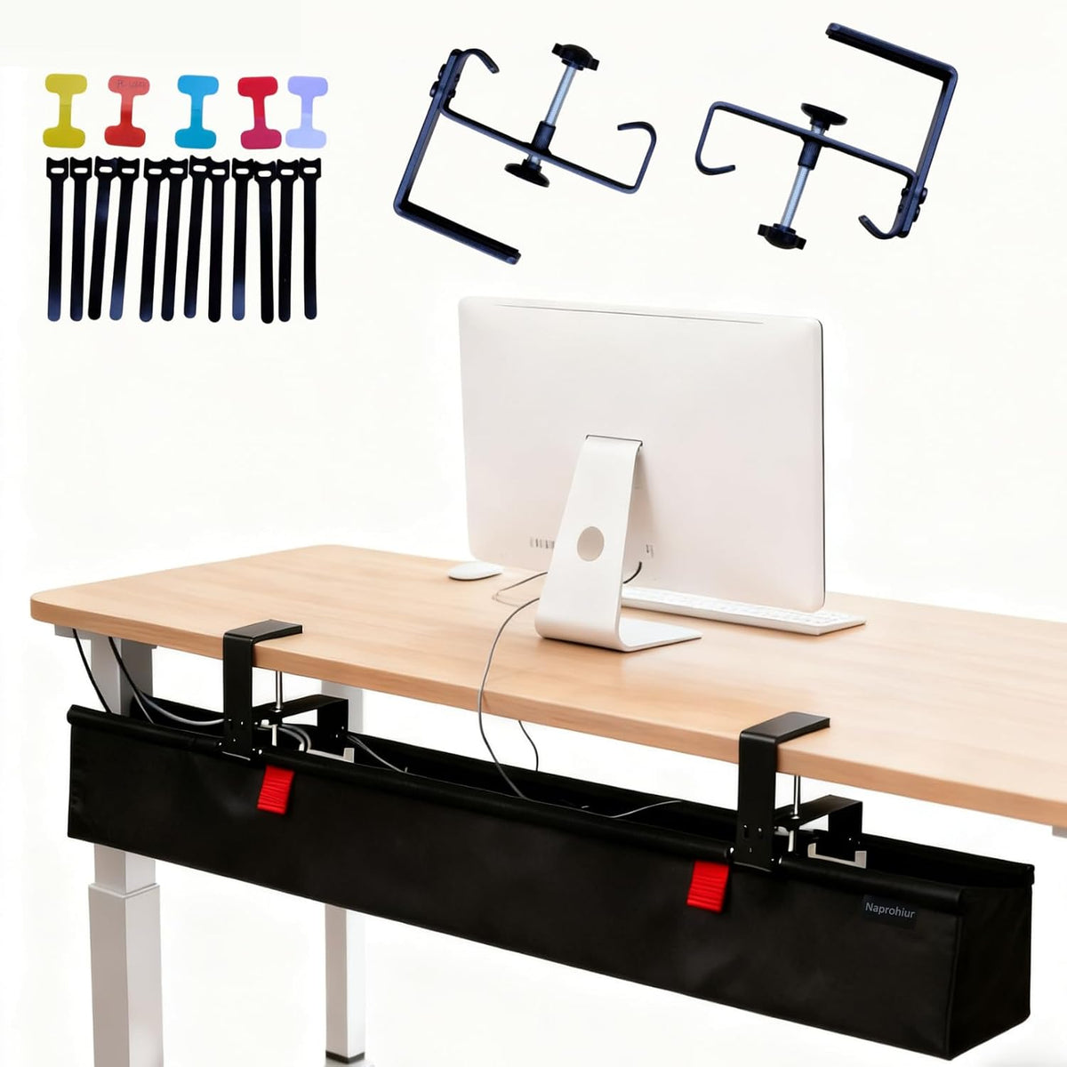 Under Desk Cable Management Tray, 48" Extra Large No Drill Cord Organize...
