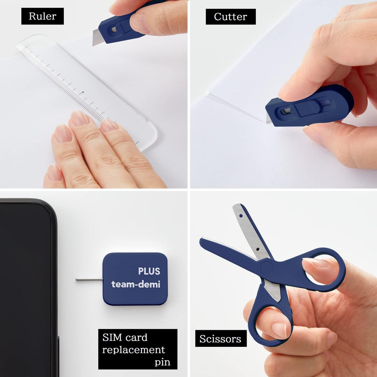 Plus Stationery Kit Navy (Scissors, stapler, tape, liquid glue, cutter, ruler...