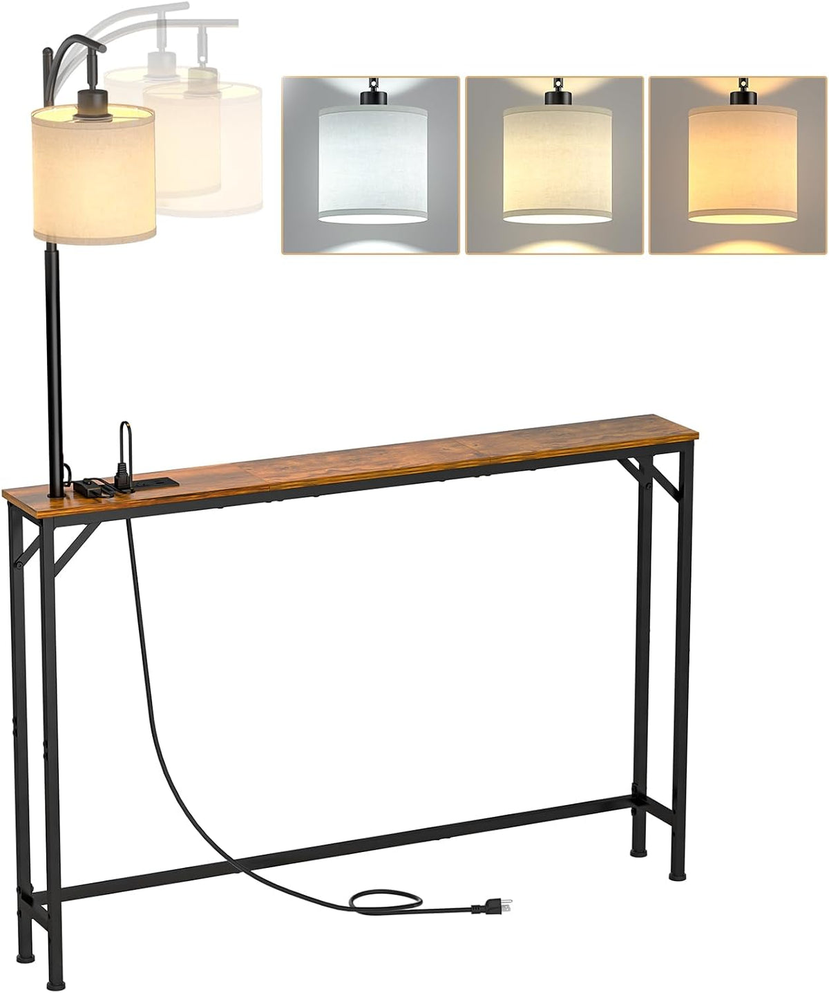 keomaisyto Skinny Sofa Table with Outlet & 3-Color Light, Console Table