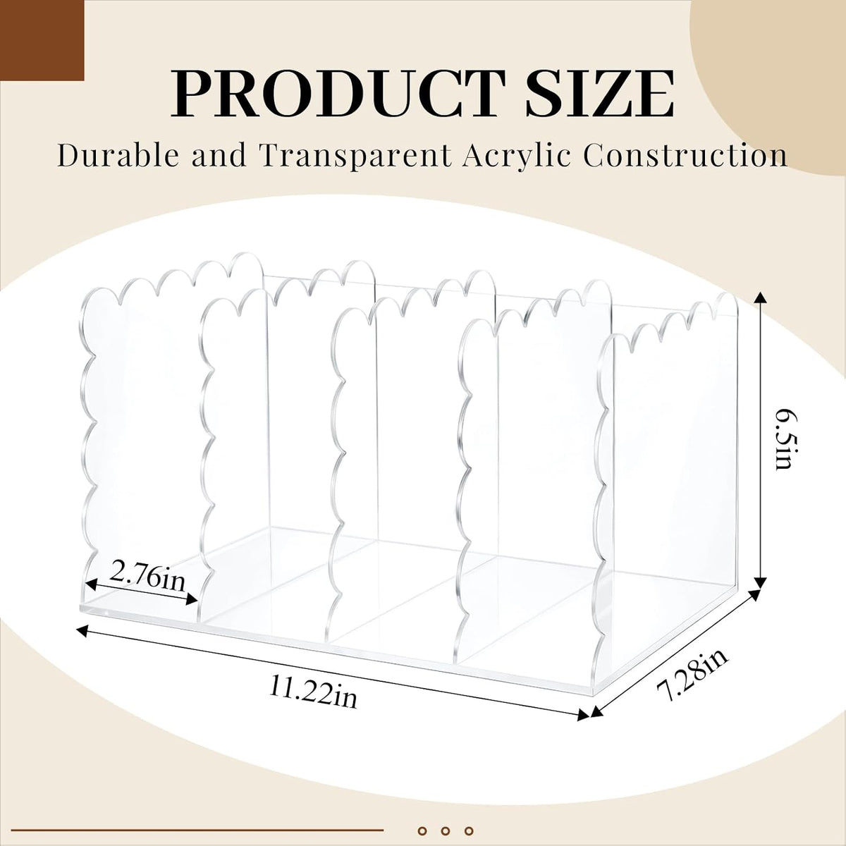 AmazingSpark 1 Pcs Scalloped Acrylic Book Holder for Desk, 4 Compartments