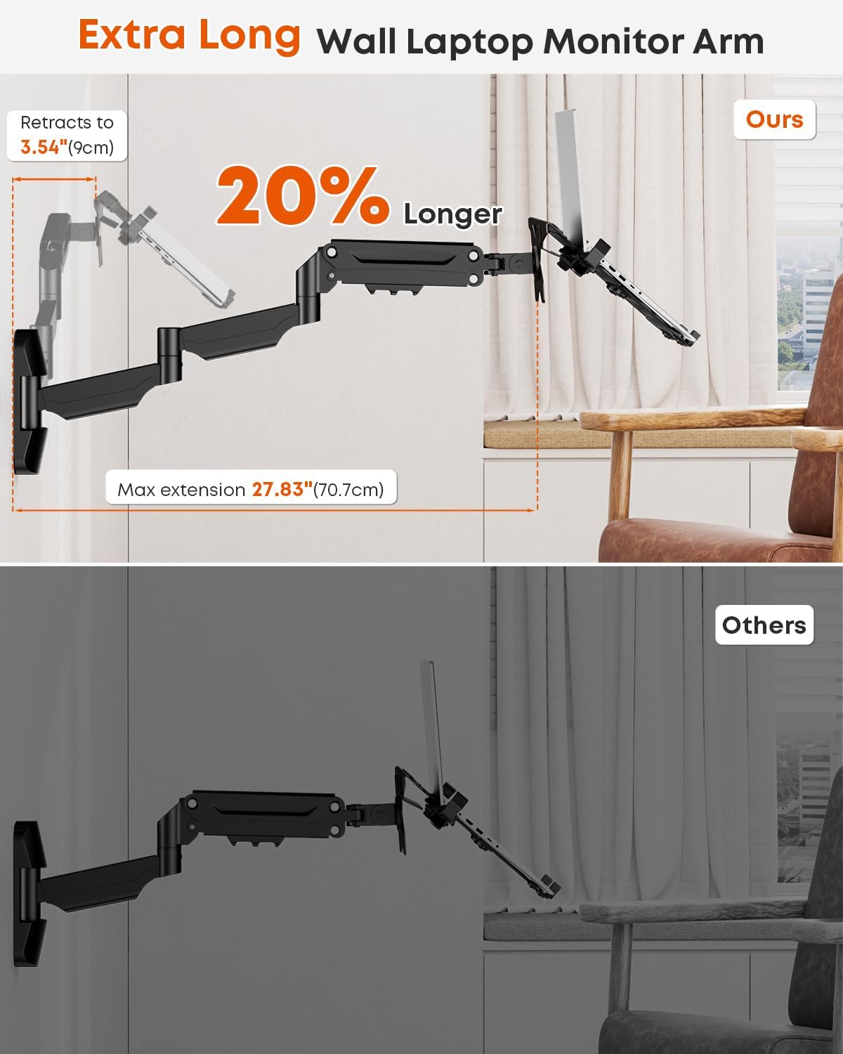 Long Arm 2-in-1 Laptop Wall Mount with Detachable Tray for 12-17'' La...