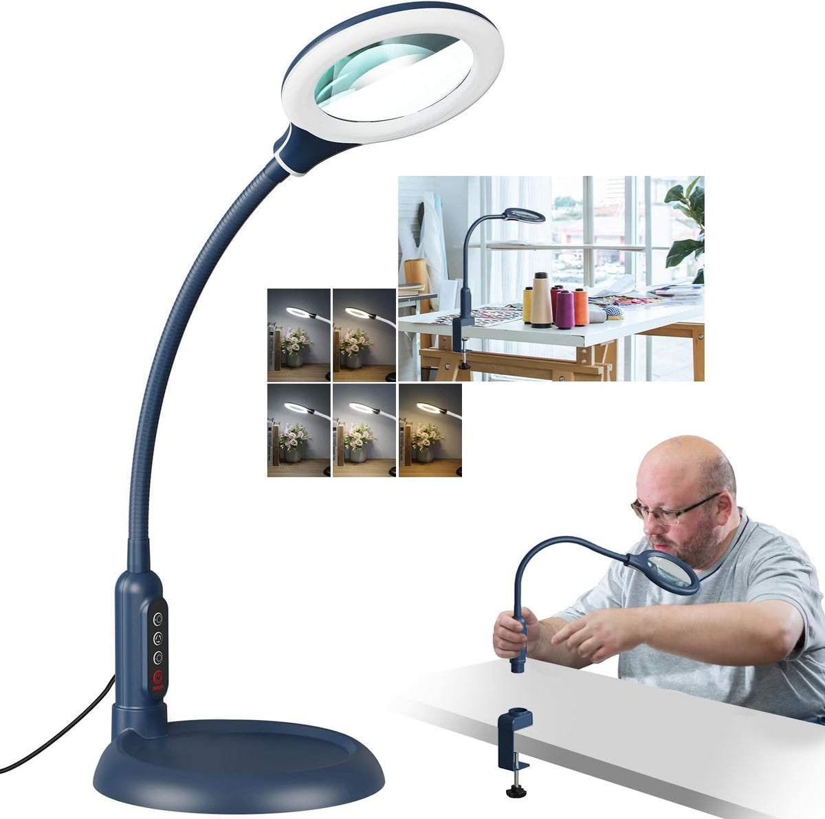12X Magnifying Glass with Light and Stand, Real Glass, LED 5 Color Modes, Bri...